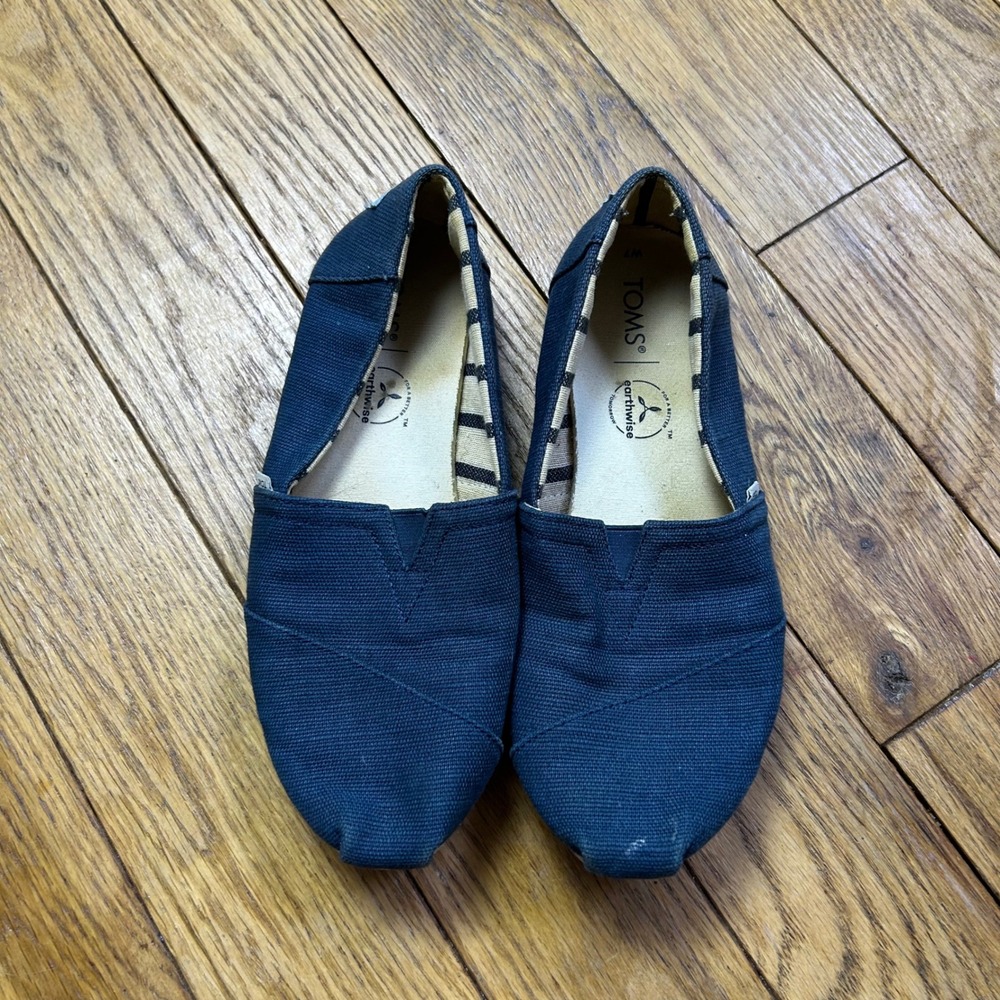 TOMS Earthwise Alpargata Navy Blue Canvas Slip On Loafers Womens 7